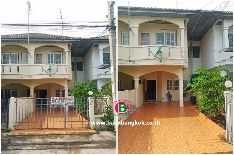 ทาวน์เฮาส์ 2 ชั้น โครงการ เปี่ยมสุข การ์เด้นวิลล์ เนื้อที่ 21.2 ตรว. มี 3 ห้องนอน 2 ห้องน้ำ ถนนกรุงเทพฯ-ปทุมฯ อ.เมือง จ.ปทุมธานี